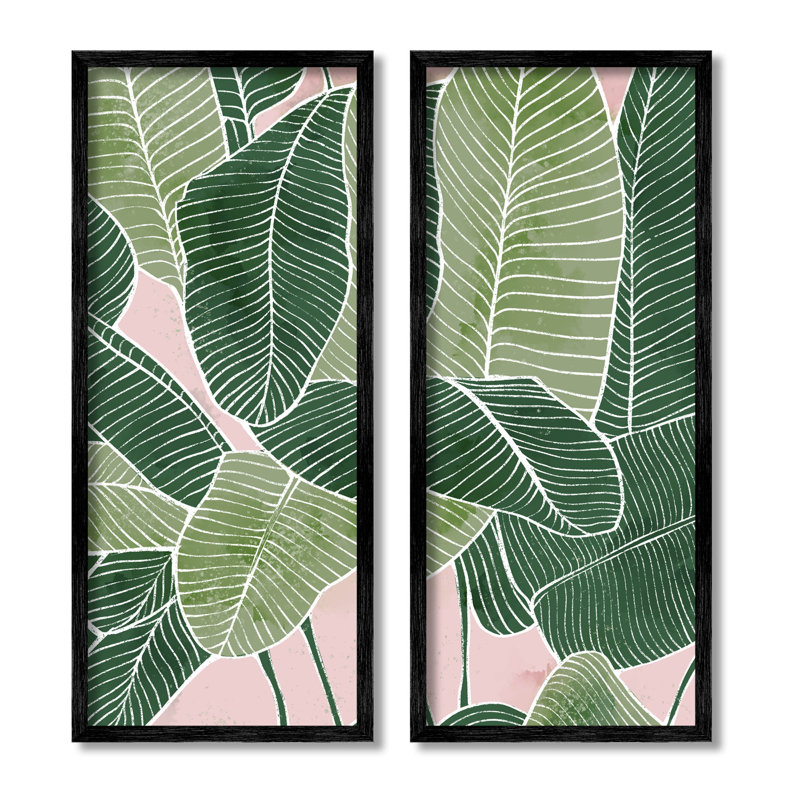 Ensemble de 2 estampes de jungle contemporaine encadrées par Ziwei Li, H 30 po x l 13 po x P 1,5 po
