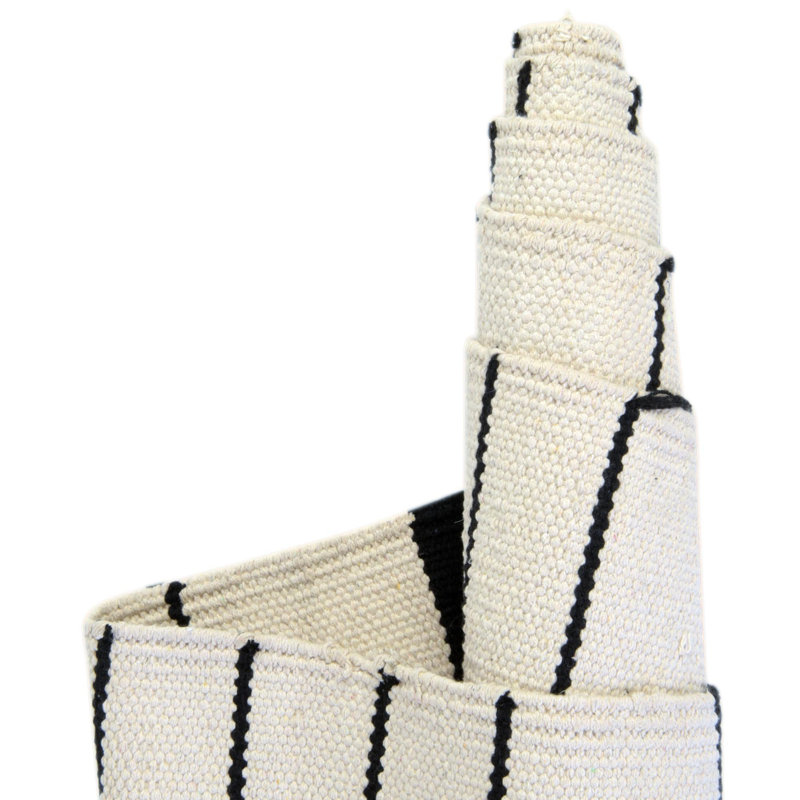 Tapis noir / blanc en coton tissé à la main Chindi, Rectangle 8 pi x 10 pi