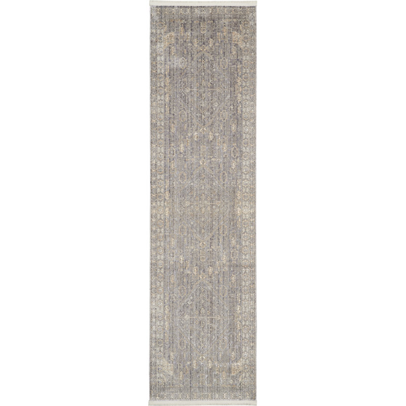 Tapis de zone gris floral Craignamaddy, Tapis de couloir 2 pi 2 po x 7 pi 6 po