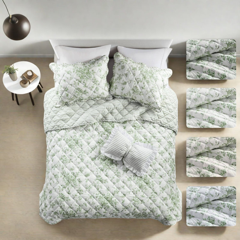 Ensembles de literie à motif floral moderne, courtepointe en microfibre pour grand lit 4 pièces