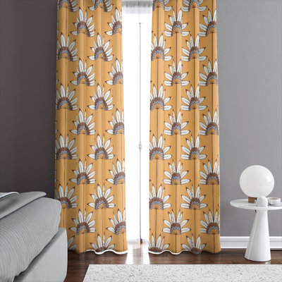 Paire de rideaux semi-transparents à motif floral jaune moutarde et miel