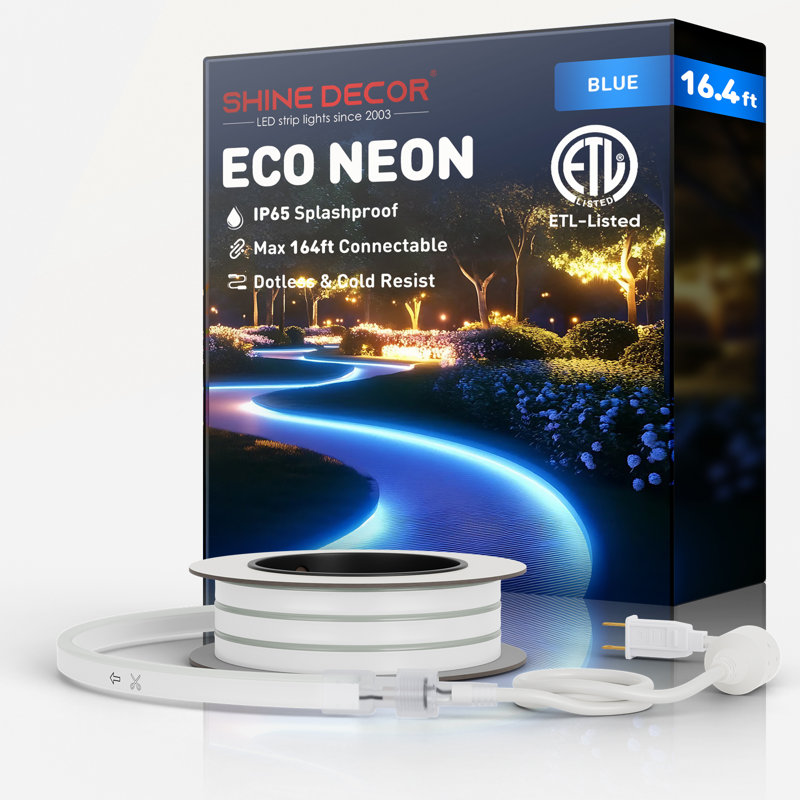 Shine Decor 120V Neon Rope Lights Blue, 197"
