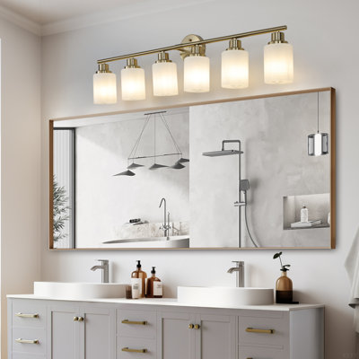 Applique murale 39 po pour meuble-lavabo 39 lumières 39 po, finition dorée avec abat-jour en verre givré pour éclairage de salle de bain ou de couloir (sans ampoules)