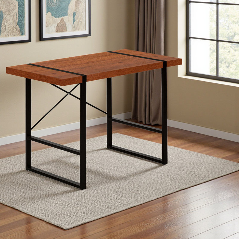 Jupiter Cherry Finish Computer Desk with X-Support & Black Metal Leg, 29.85" H X 48.77" W X 23.46" D, Cherry
