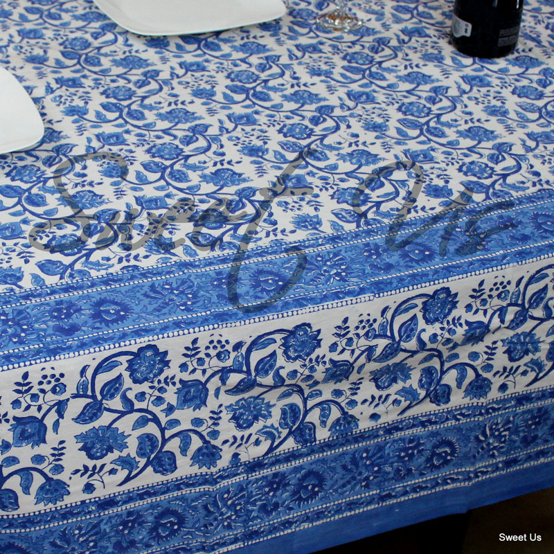 Cotton Block Print Floral Tablecloth Collection, 106'' x 70''