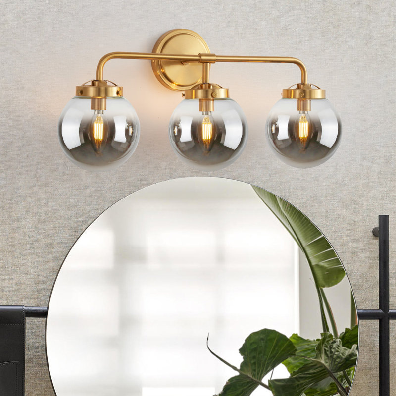 Eunola 3 - Light Dimmable Vanity Light With Smoky Grey Glass Globe Lamp Shade