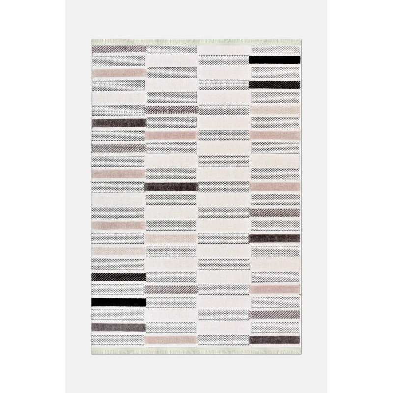 Tapis crème moderne en polyester Eberhart résistant aux taches et facile à nettoyer, 6,5 pi x 9,5 pi
