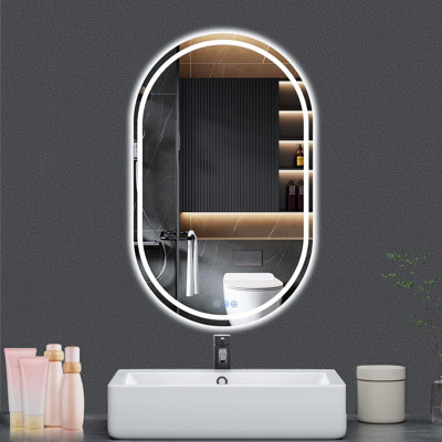 Miroir de salle de bain ovale à DEL 22 po x 36 po - Miroir de courtoisie lumineux sans cadre, rétroéclairage avant et arrière, antibuée, intensité variable, IP65