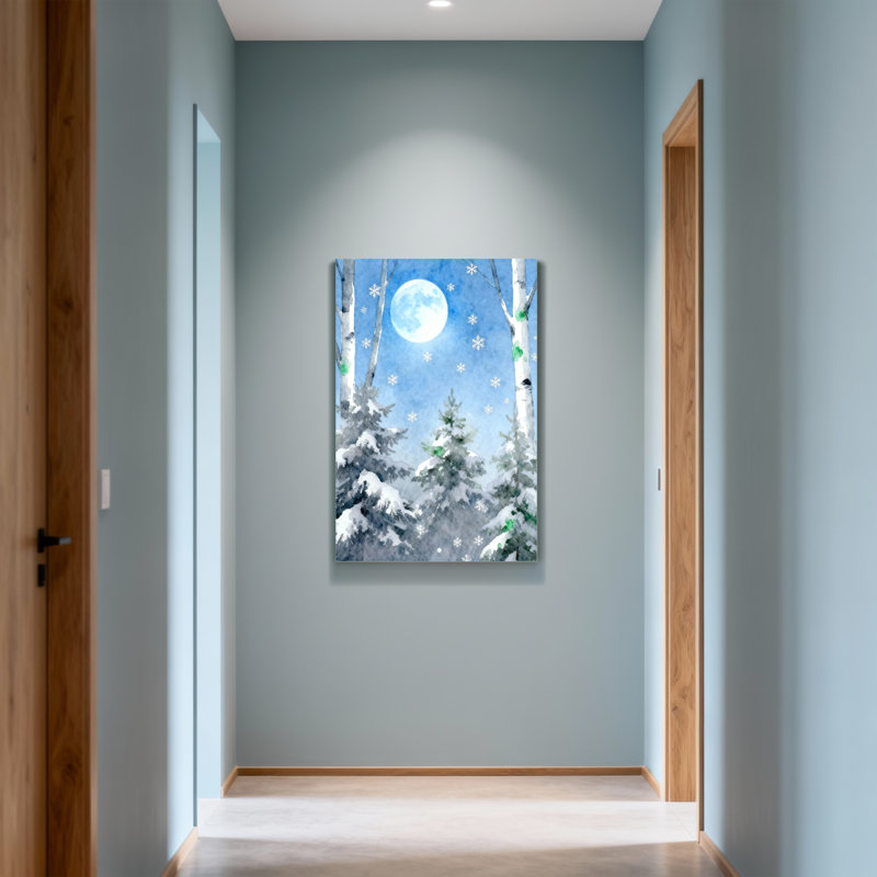 Animaux, hiver, clair de lune, forêt, flocons de neige, arbres, bouleau, H 18 po x l 12 po