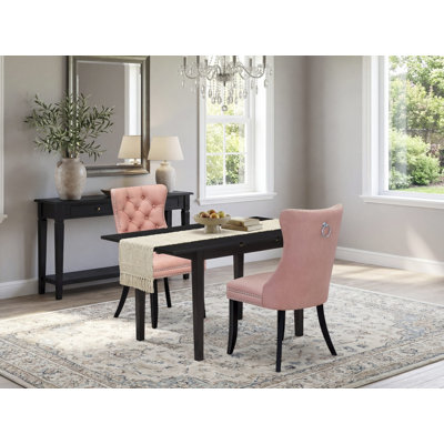 3 Piece Kitchen Table Set Includes a Rectangle Dining Table with Removable leaf and 2 Upholstered Chairs, Black