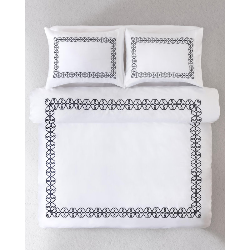 Ensemble de housse de couette en satin de coton brodé Brooks Brothers, Housse de couette pour très grand lit et 2 très