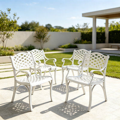 Ensemble de 4 chaises de jardin en aluminium moulé, blanc, pour terrasse, jardin et véranda.