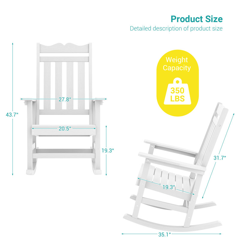 Chaise Adirondack à bascule en plastique Julieanne, Blanc