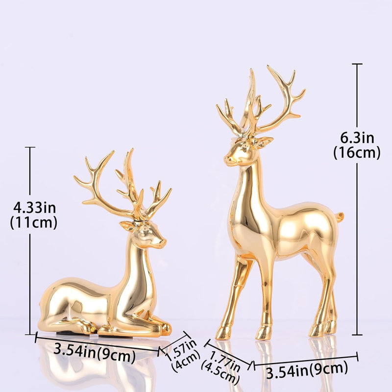 2Pcs Gold Reindeer Christmas Decor Set - Deer Figurine for Table & Home Decor, Golden Table Decor & Deer Decor (Gold)