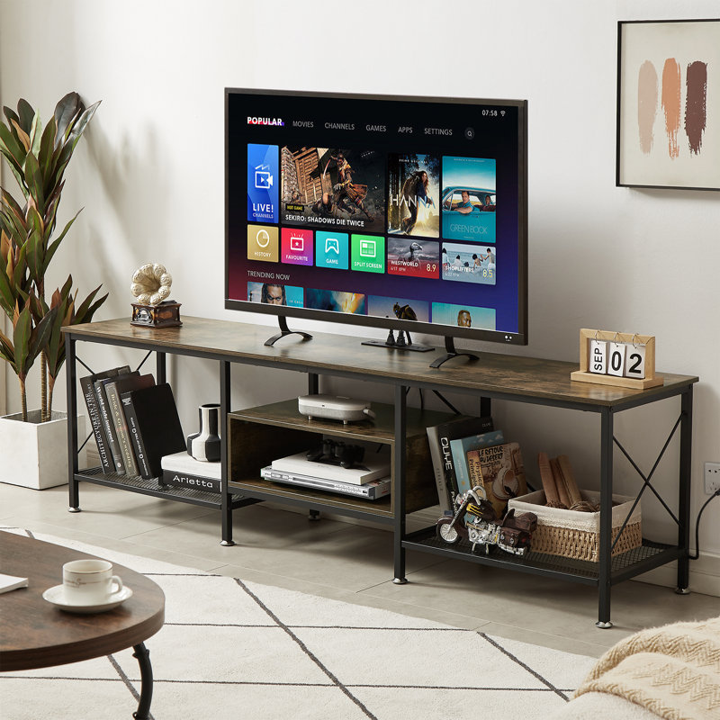 Pridgen TV Stand with Power Outlets, Entertainment Center Media Console with Charging Station, Brown, 70"L x 15.7"W