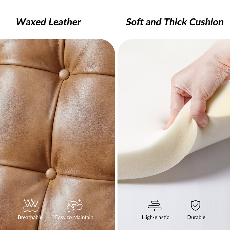 Martina 29.25''W Waxed Leather Power Recliner with Solid Wood Legs(Set of 2), Camel