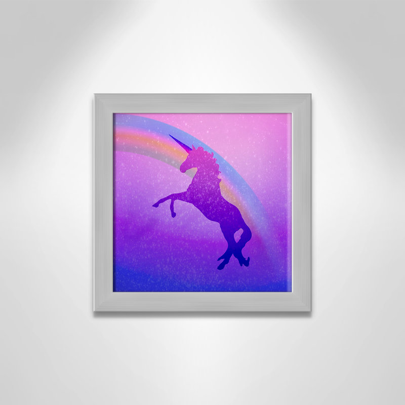« licorne 2 », art encadré, H 14 po x l 14 po x P 0,63 po, Encadré plat argent