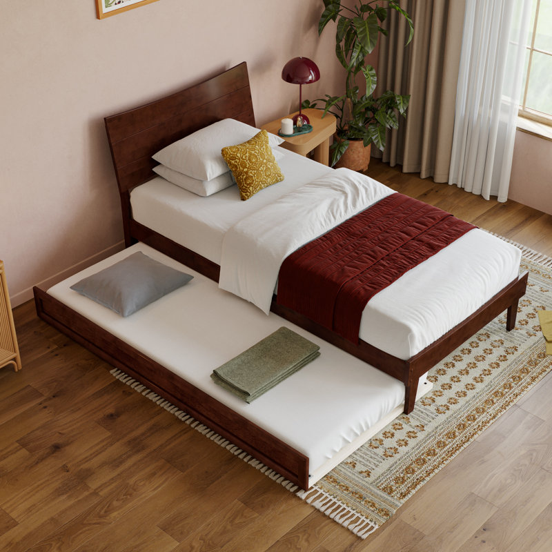 Phoenix Wood Platform Bed with Trundle, Walnut, Twin XL
