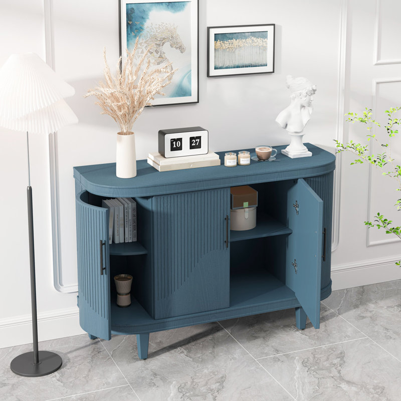 47.2-inch Wooden Cabinet, Modern Blue Console Table With 4 Doors And Adjustable Interior Shelves For Living Area Decorative Sideboard Table, Cabinet Kitchen