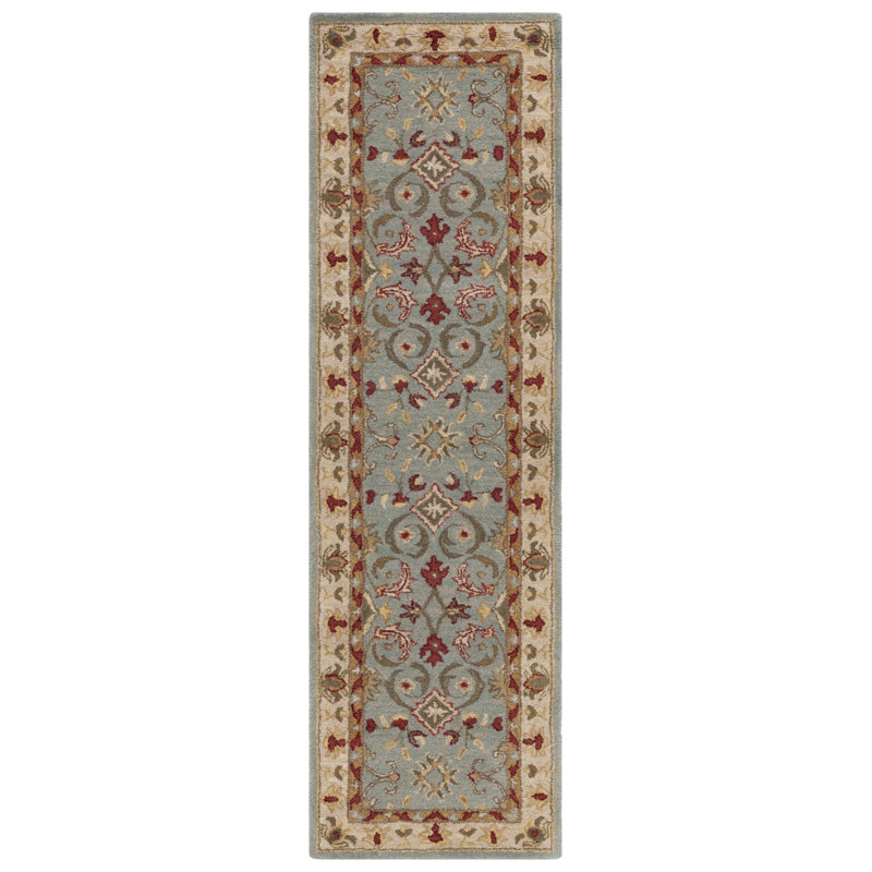 Tapis bleu clair / ivoire en laine touffeté à la main Tingley, Tapis de couloir 2 pi 3 po x 20 pi