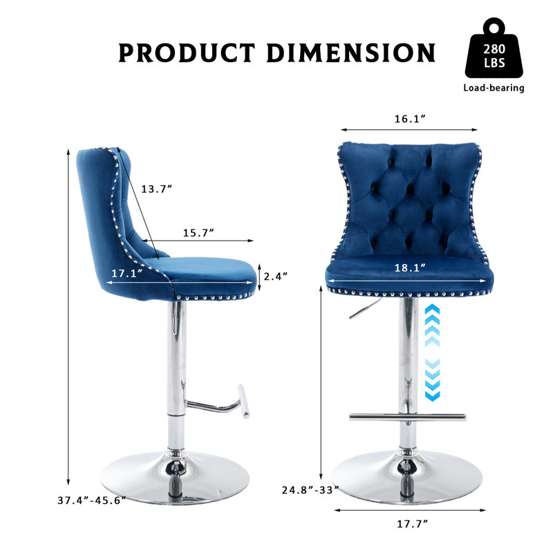 Tabourets de bar pivotants réglables à 360 °, 4, Bleu, Argent