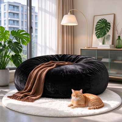 Pouf rond surdimensionné de 1,80 m avec housse en flanelle amovible et rembourrage en mousse à mémoire de forme, grand canapé relax pour salon ou chambre