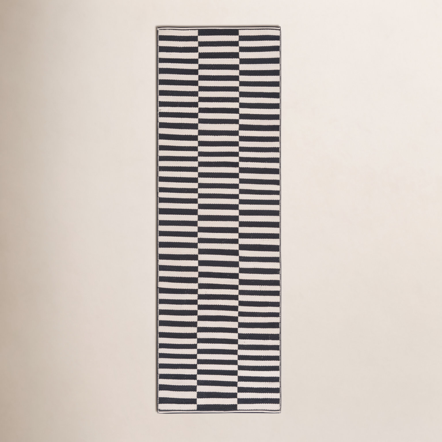 Ilona Ivory Black Striped Cotton Rug, Runner 2'3" x 7'