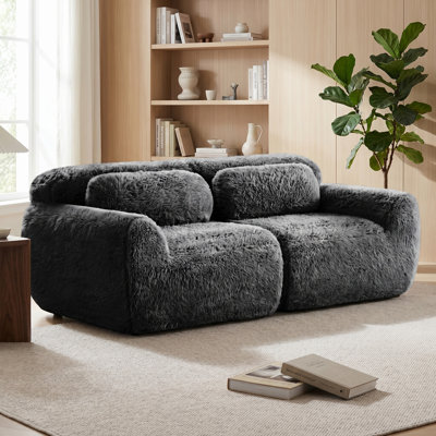 Canapé 2 places en peluche à compression - sans assemblage, base antidérapante