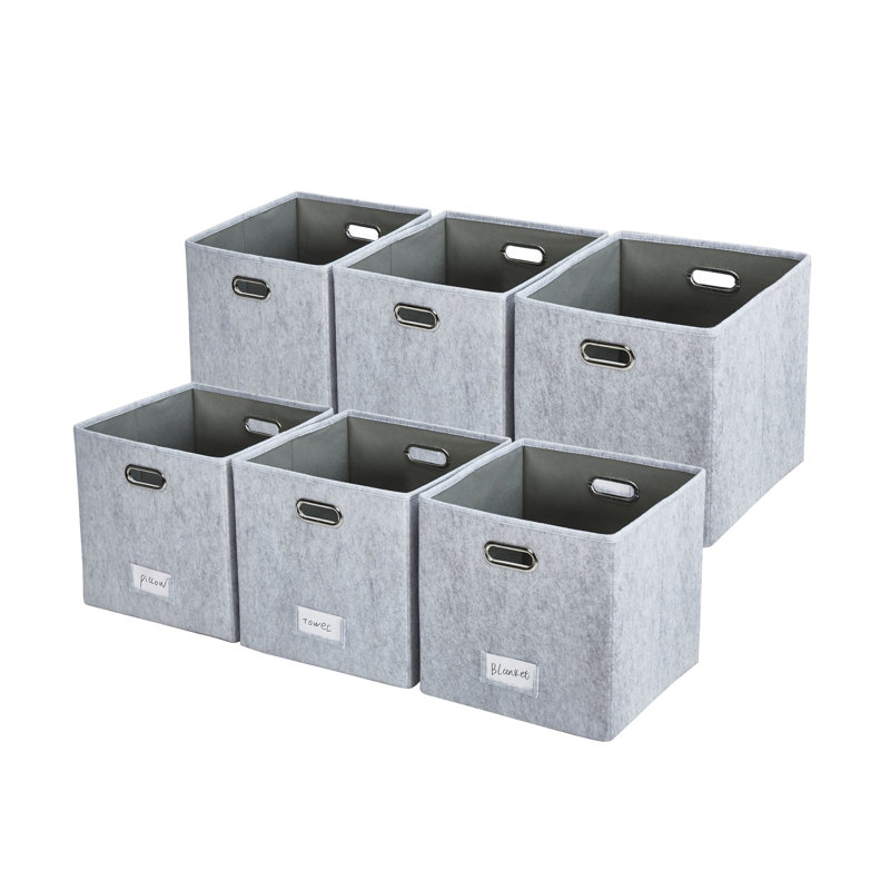 Bac de rangement pliable avec porte-étiquette et poignées en métal, 23 pte, Gris clair