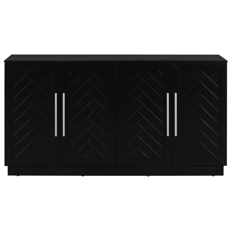 Sideboard With 4 Doors -  Cabinet For Home Storage Solution Adjustable Shelves , Abundant Storage, Construction, Black