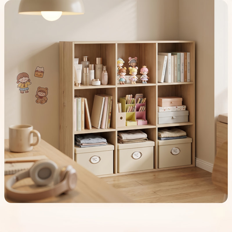 9-Cube Bookcases, Closed Back Bookshelf Storage Unit, Style Cabinet for Living Room Bedroom Office, White Oak