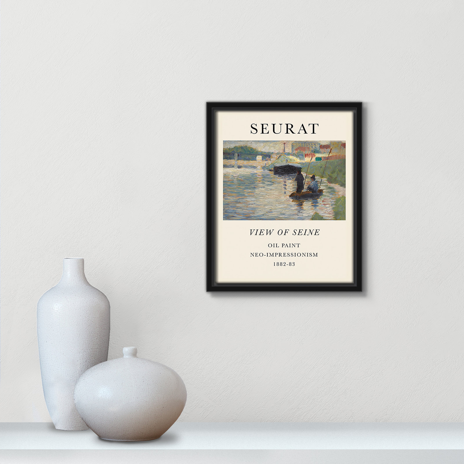 View Of Seine by Georges Seurat, No, 49.5" H x 37.5" W x 2" D, Black Floater Frame