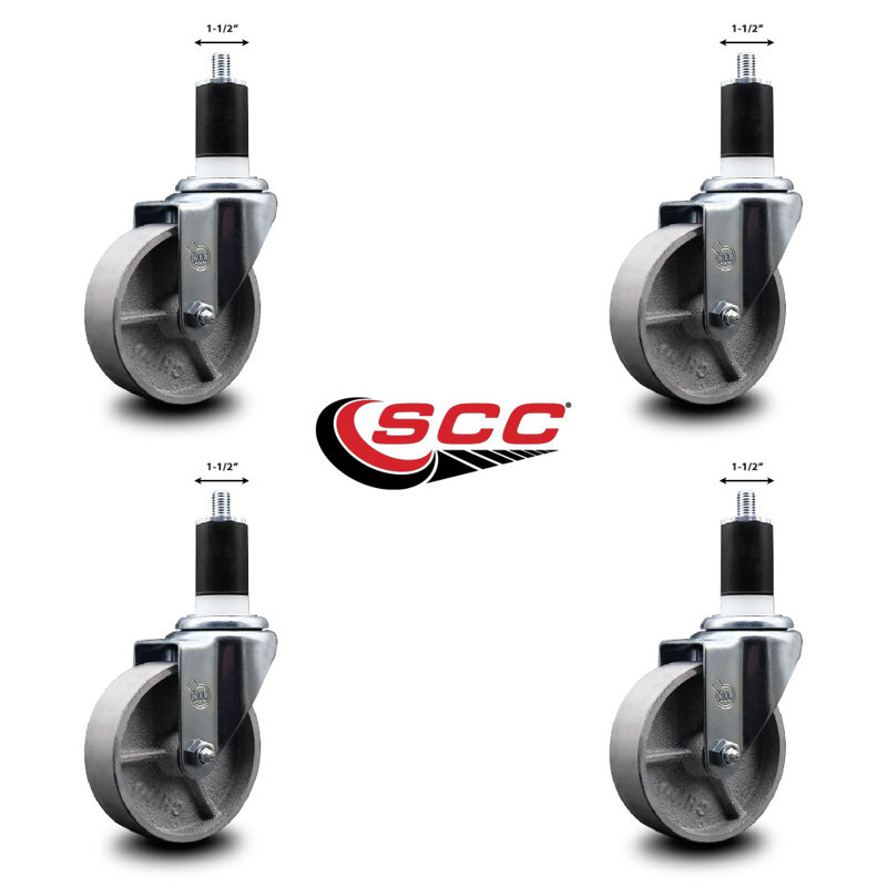 Ensemble de roulettes extensibles semi-pivotantes à roulettes semi-en acier SCC NB 4 po x 1-1 / 2 po