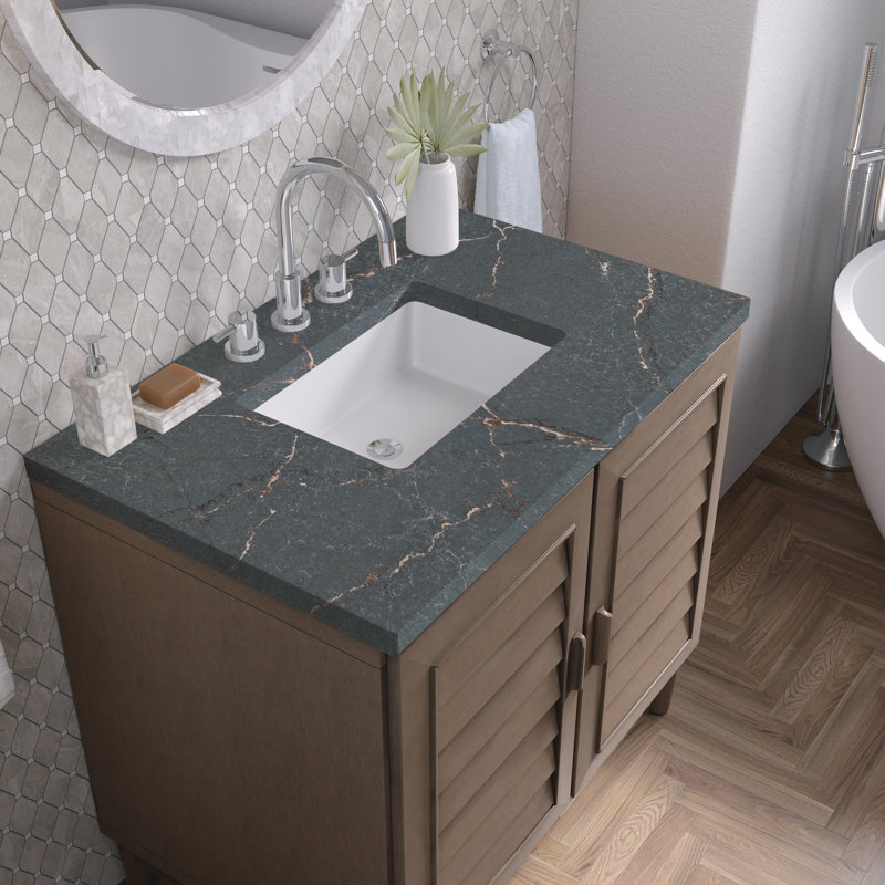 Portland 36'' W Single Vanity, 8" Widespread, Parisien Bleu, Whitewashed Walnut