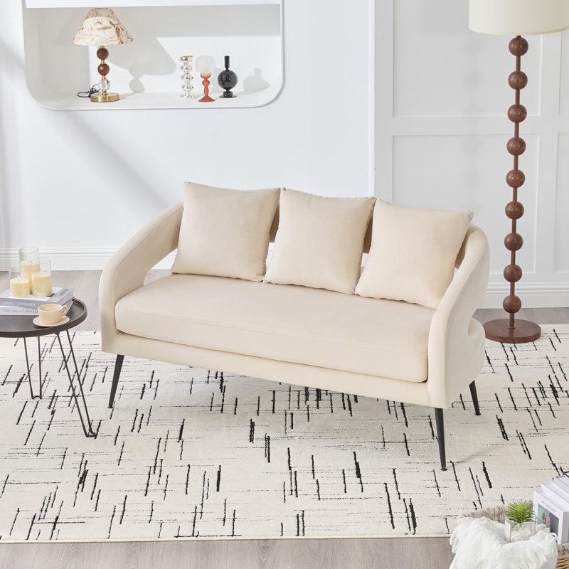 Canapé rembourré en velours 2 places avec 3 coussins, Beige