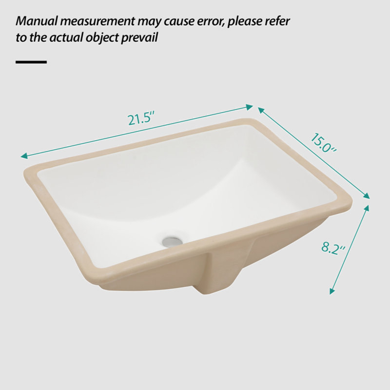 21.5'' x 15'' White Ceramic Rectangular Undermount Bathroom Sink