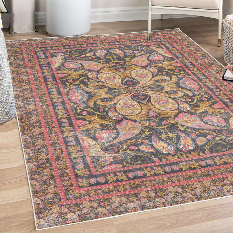 Tapis corail / bleu marine, Rectangle 5 pi 2 po x 7 pi 6 po
