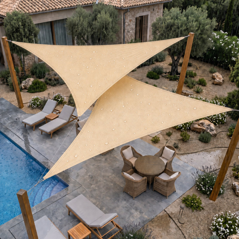 Toile d'ombrage triangulaire imperméable personnalisable ColorTree - durable et résistante aux rayons UV, Beige