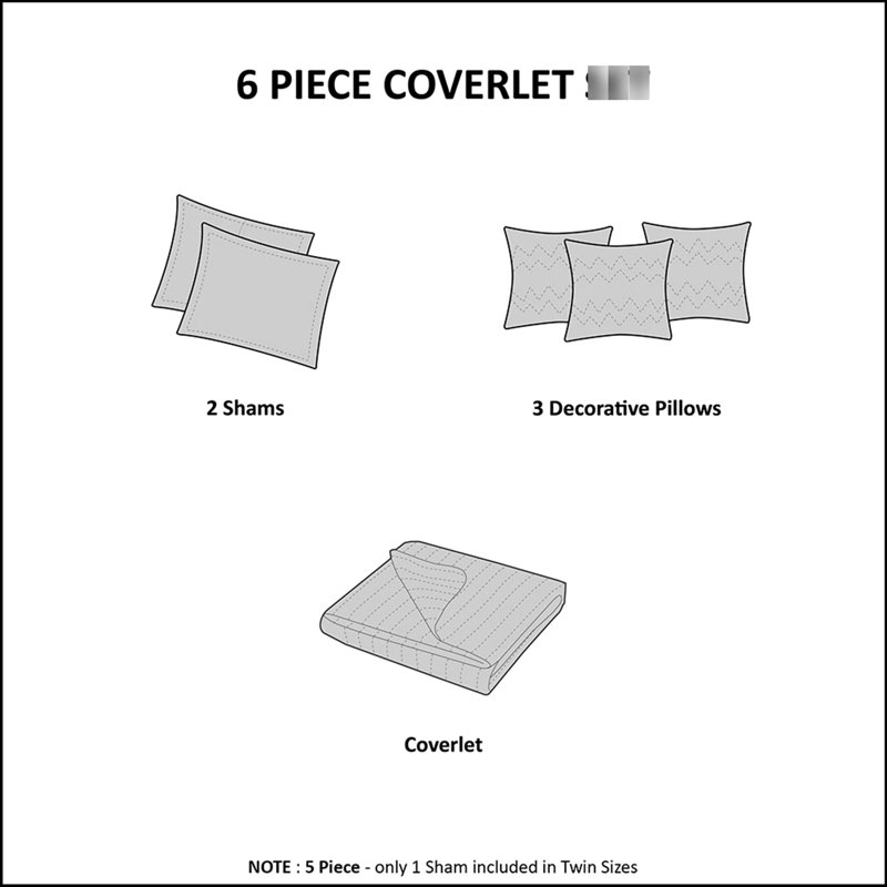 Courtepointe 6 pièces avec coussins décoratifs très grand / très grand, motif taupe réversible en microfibre, lavable à la machine