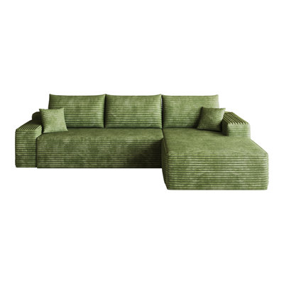 107" Cloud Sectional Couch with L-Shape Chaise,Modern Modular Sofa with Deep Seat, Upholstered Couches for Living Room Bedroom,No Assembly Required, (Plush Corduroy Fabric),Green