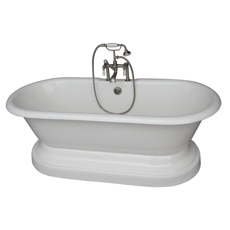 66'' x 31.13'' Soaking Cast Iron Bathtub with Faucet, Brushed Nickel