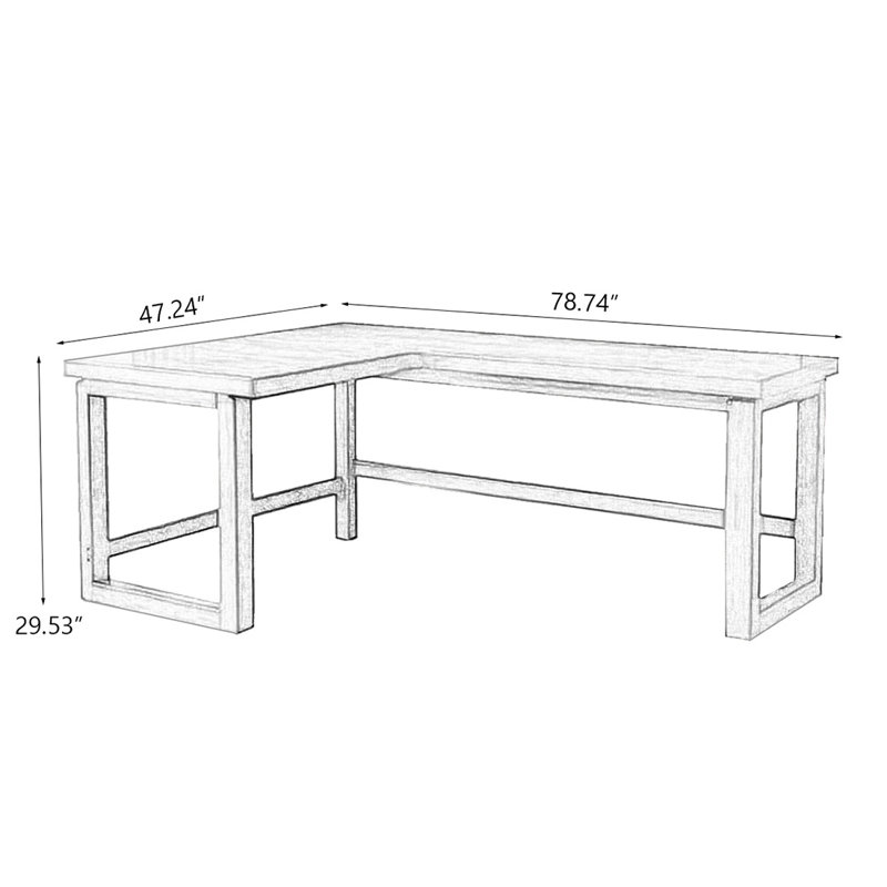 Bureau rectangulaire en bois massif brun noisette, H 29,53 po x l 78,74 po x P 47,24 po, Retour à gauche