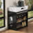 Extendable Dining Table with Folding Tabletop, Bar Table with Drawers and Power Outlet, Kitchen Island with Wheels and Hooks, Sideboard for Kitchen and Dining Room (Black+Marble White)