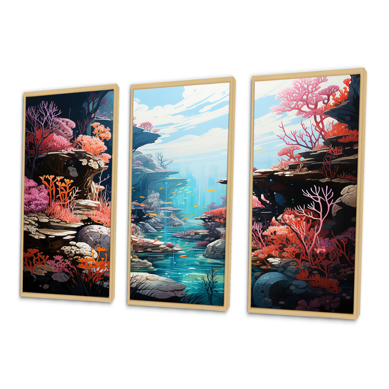 «Coral World Expression - Coastal Coral Under Water», ensemble de reproduction d'art mural, Cadre naturel flottant