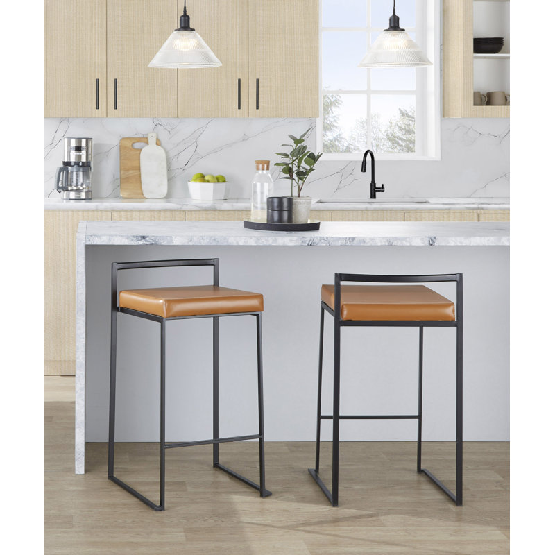 Tabouret de bar et de comptoir Ernestine, Noir, Tabouret de comptoir (siège d'une hauteur de 27 p, Similicuir chameau