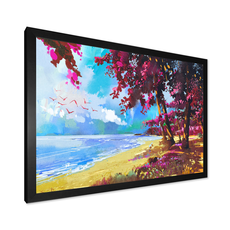 «Pink Trees On The Beachsummer», reproduction d'art nautique et côtier sur toile, H 30 po x l 40 po x P 1,5 po