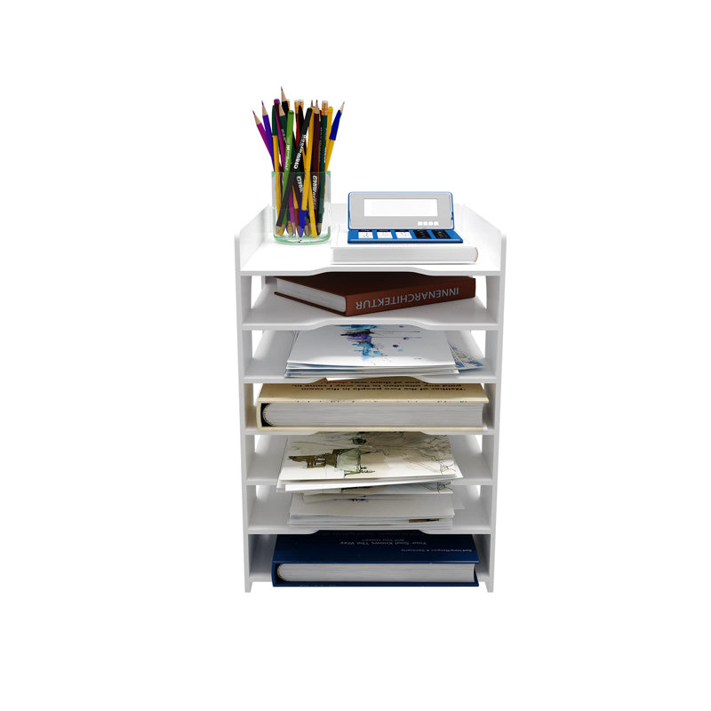7 Tiers Paper Organizer For Desk Desktop White File Holder Office Desk Organizer Mail Letter Tray & Paper Sorter Document Notebooks Storage Rack
