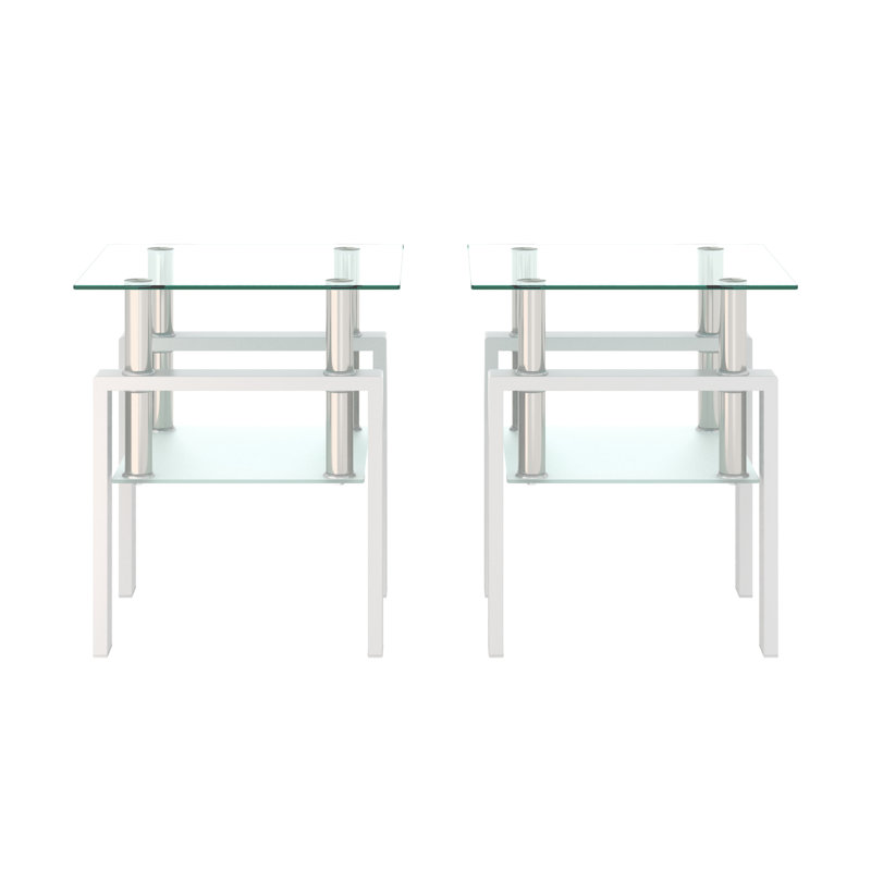 Tempered Glass Tea Table With Metal Legs, White/Clear, 2