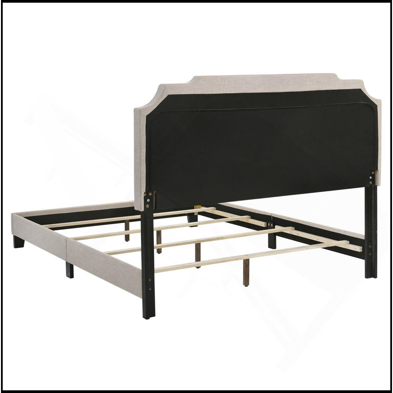 Lit à panneau tapissier cuivre, Beige, Lit double