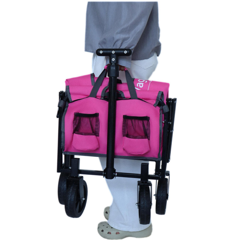 Chariot utilitaire extensible à double couche avec 100% d'espace supplémentaire - Chariot d'épicerie de 225 lb pour le camping, le magasinage, les sports, le jardinage, la pêche, rose